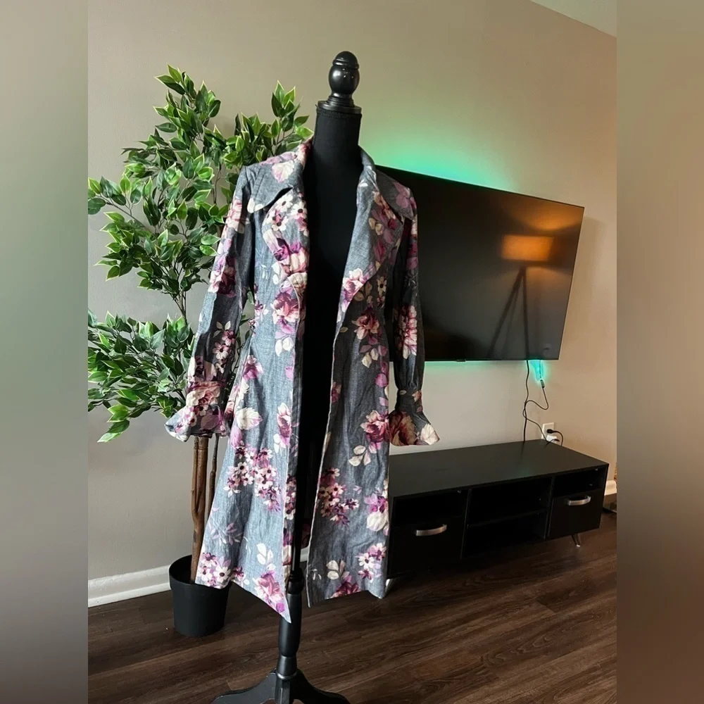 Jill Stuart Jacket/Coat Denim Floral Print Sz xs